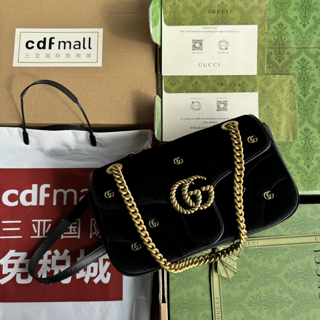 Bagsaaa Gvc*1 GG Marmont Small Shoulder Bag Black Velvet 443497 - 26x15x7cm