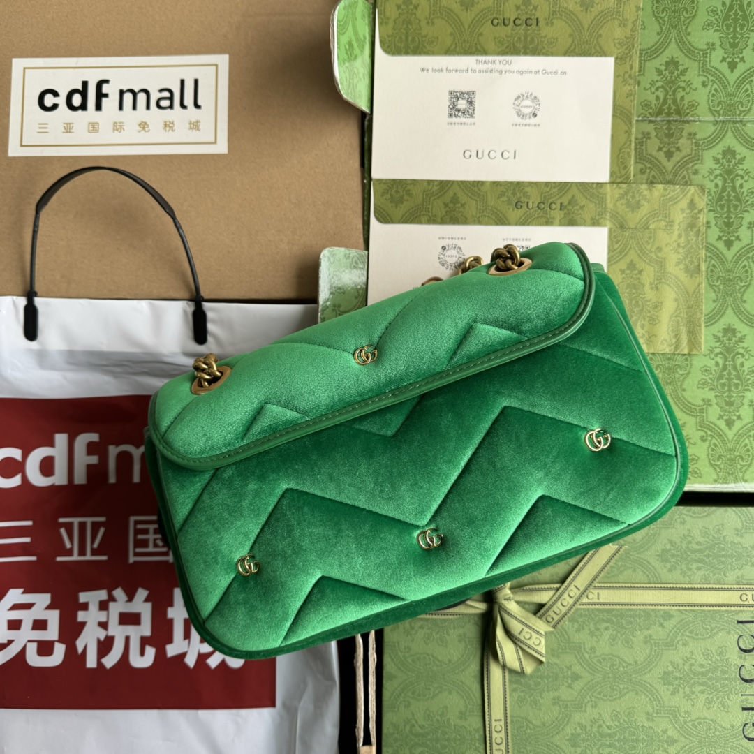 Bagsaaa Gvc*1 GG Marmont Small Shoulder Bag Green Velvet 443497 - 26x15x7cm