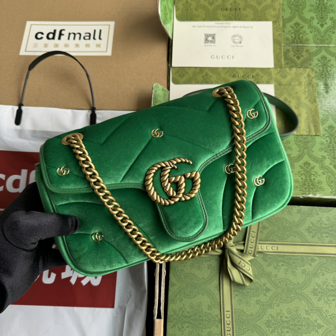 Bagsaaa Gvc*1 GG Marmont Small Shoulder Bag Green Velvet 443497 - 26x15x7cm