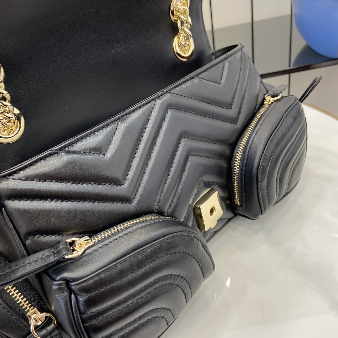 Bagsaaa Gvc*1 GG Marmont Small Multi-Pocket Bag 795228 Black - 25.5 x 15 x 7 cm