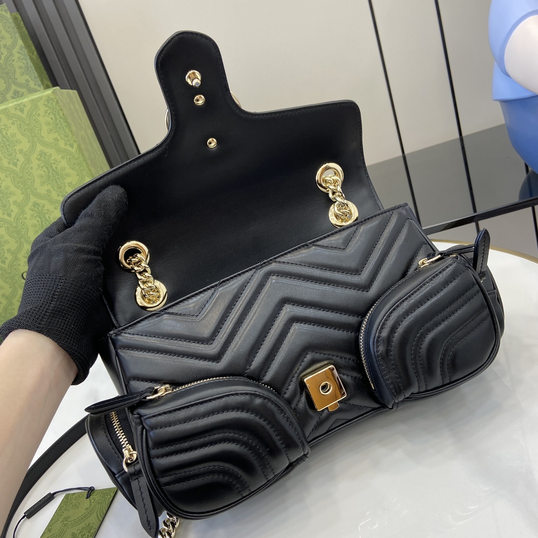 Bagsaaa Gvc*1 GG Marmont Small Multi-Pocket Bag 795228 Black - 25.5 x 15 x 7 cm