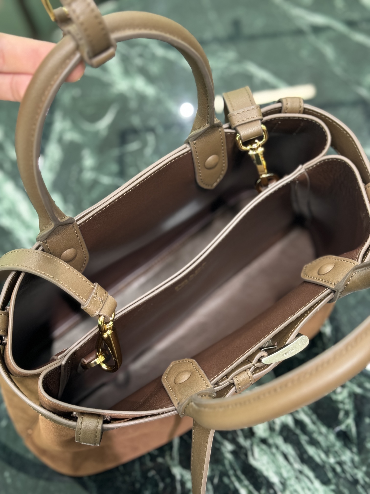 Bagsaaa Medium Pra*a Buckle suede bag with belt dark brown - 32X23X11CM