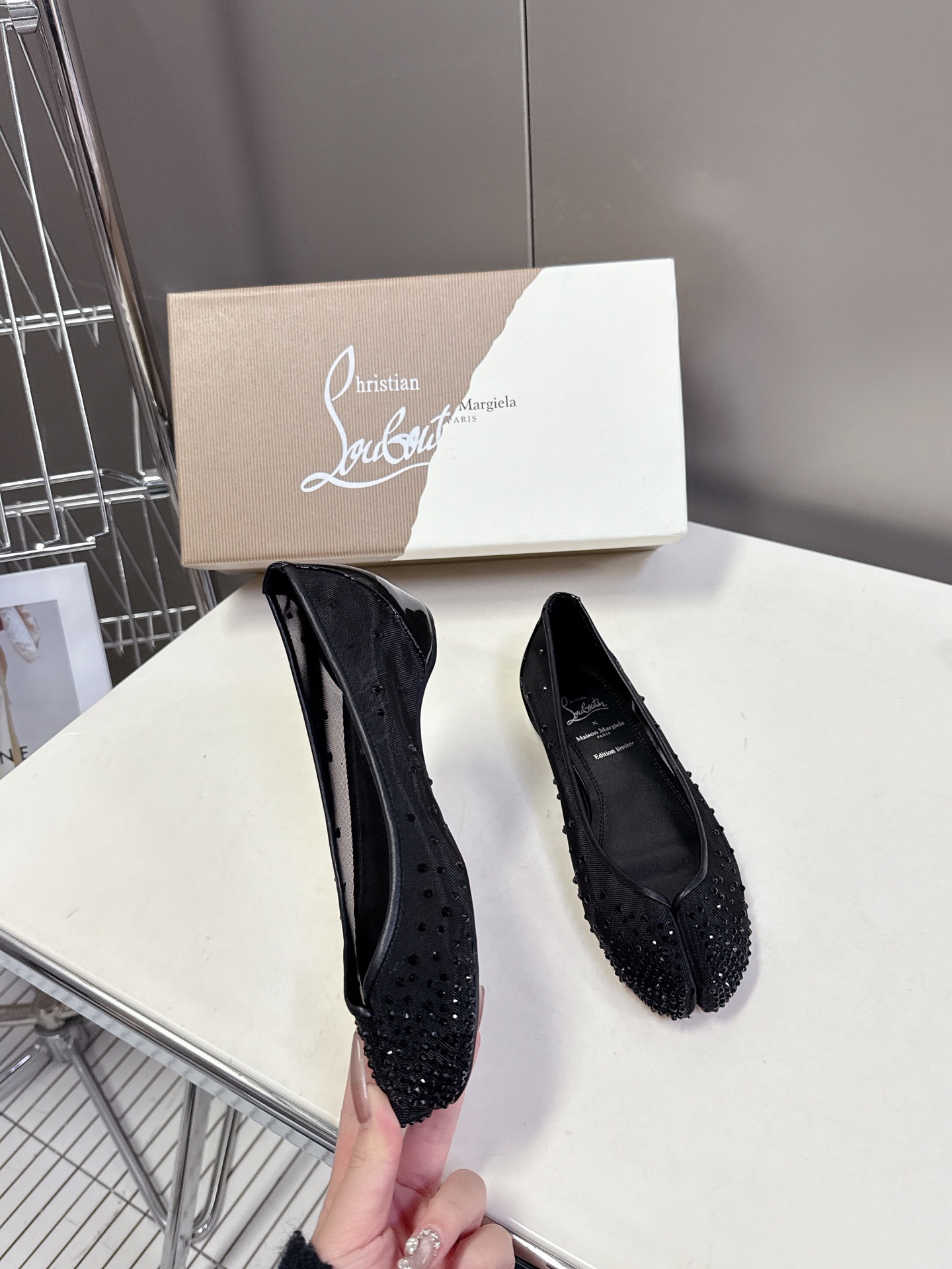 Bagsaaa CL Marlougiela Strass Ballerinas - Strass mesh and patent calf leather black